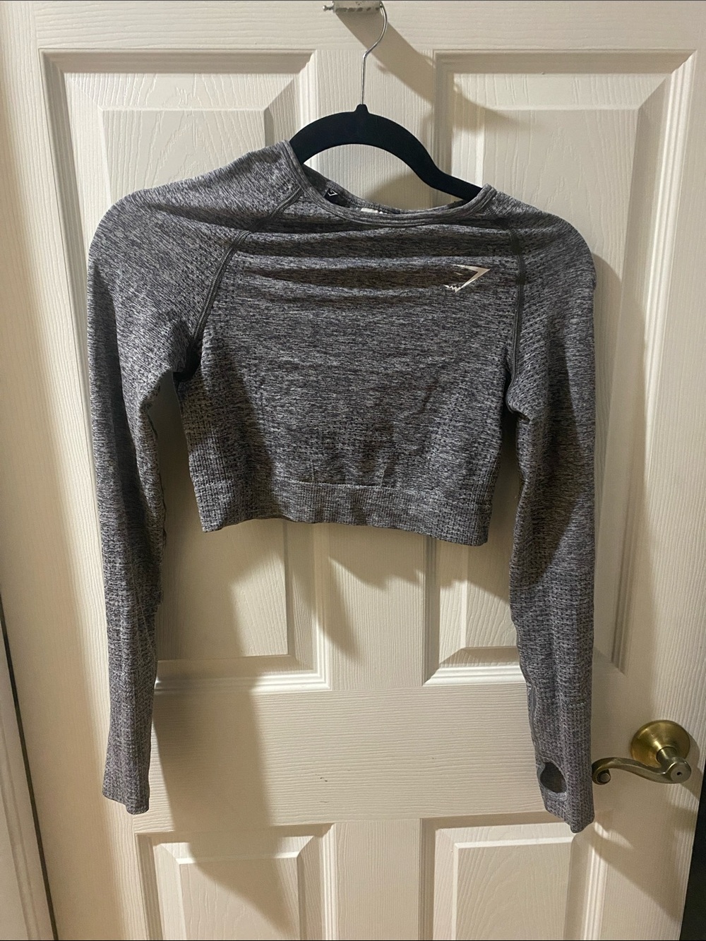 Gymshark Gray Seamless Cropped Long Sleeve Top with Thumbholes